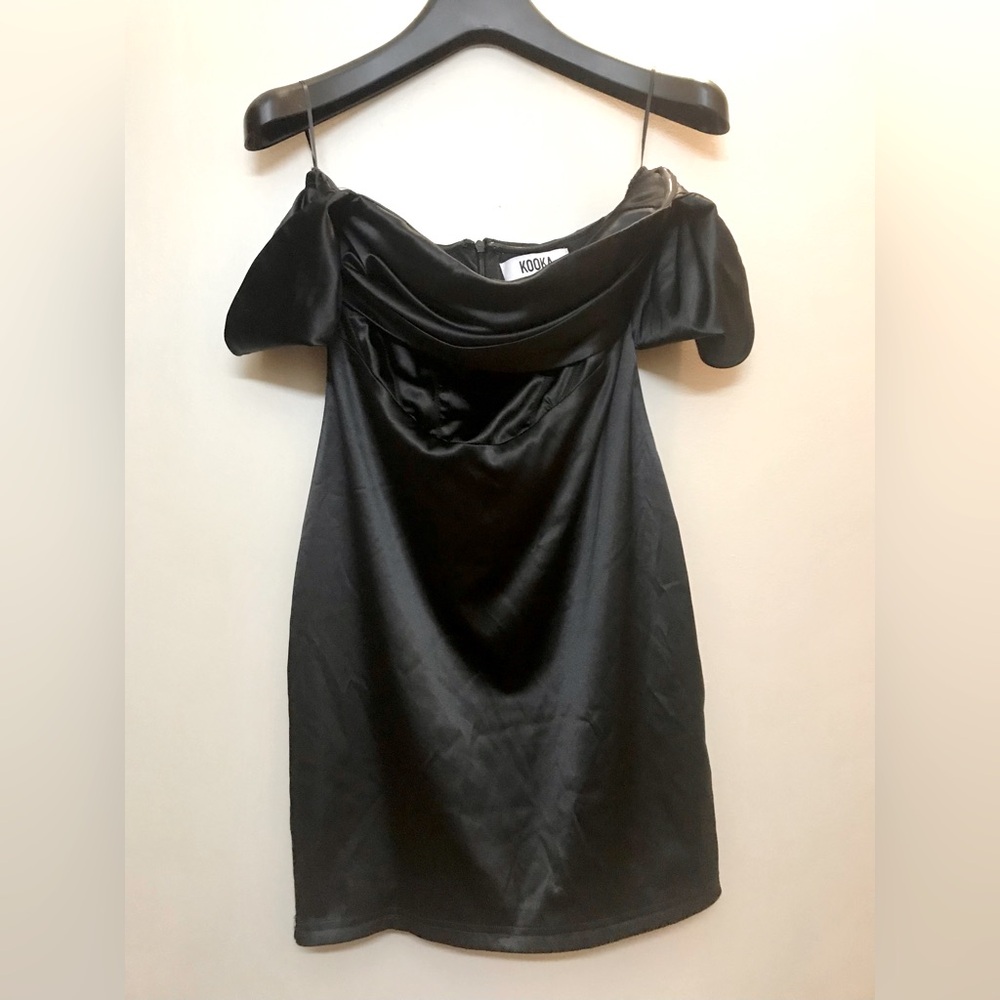 Kooka Black Off-Shoulder Satin Cocktail Dress